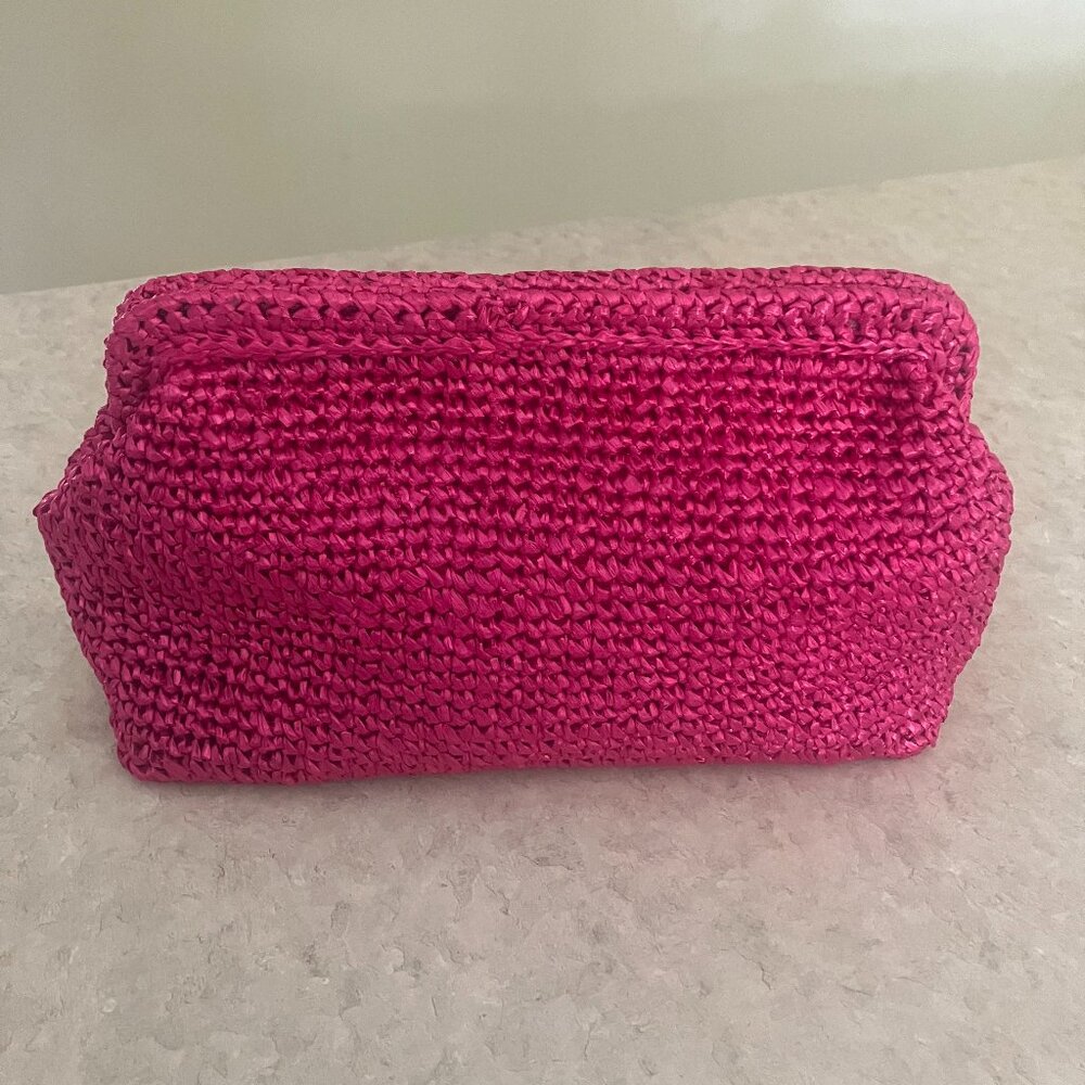J. Crew Raffia Pink Straw Clutch Bag